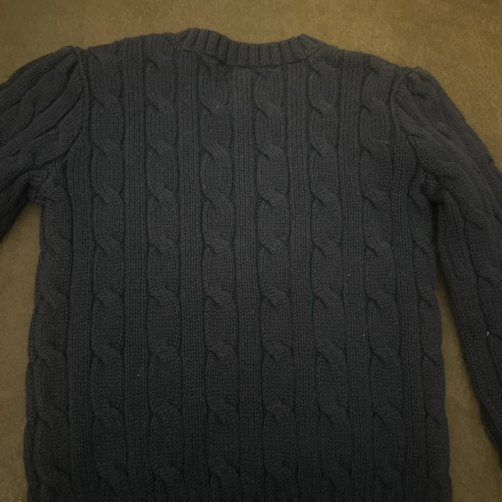 Ralph Lauren Navy Cable-Knit Cotton Pullover Sweater 2 Crew Neck Long Sleeve